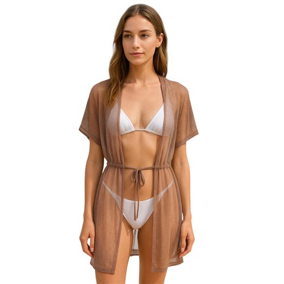 Brochu Walker Taupe Linen Blend Swimsuit Cover,  Resort, Beach, Vacation S - Picture 1 of 10